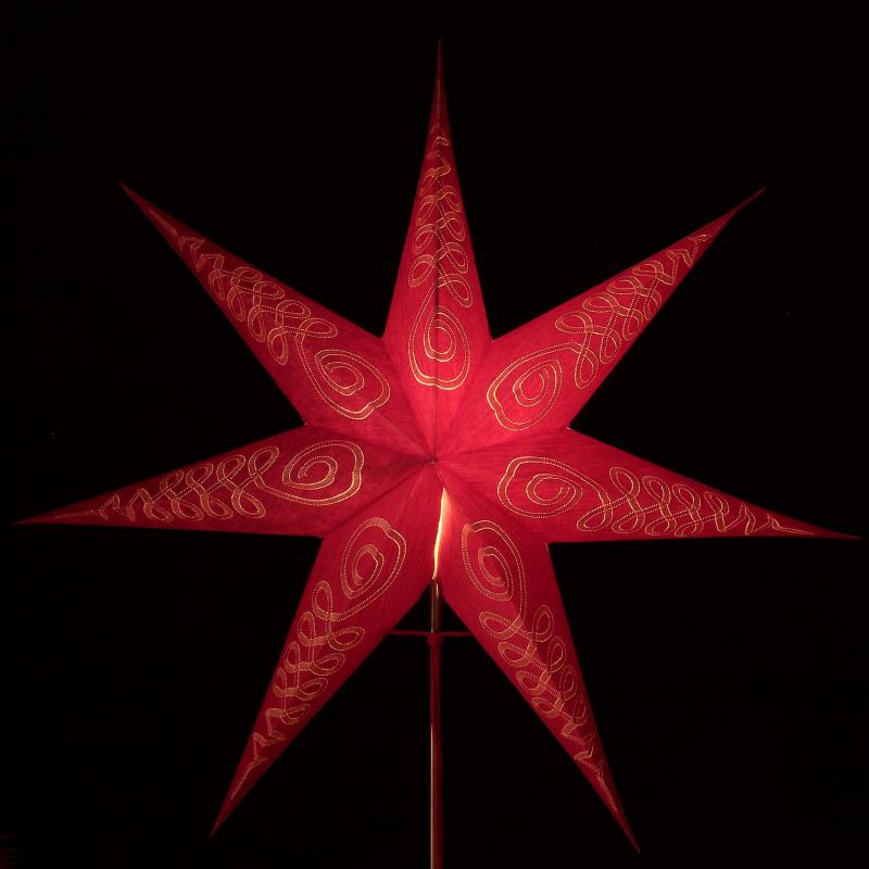 Magyar red/gold - Foldable glowing star, paper poinsettia with 7 points, 60 cm